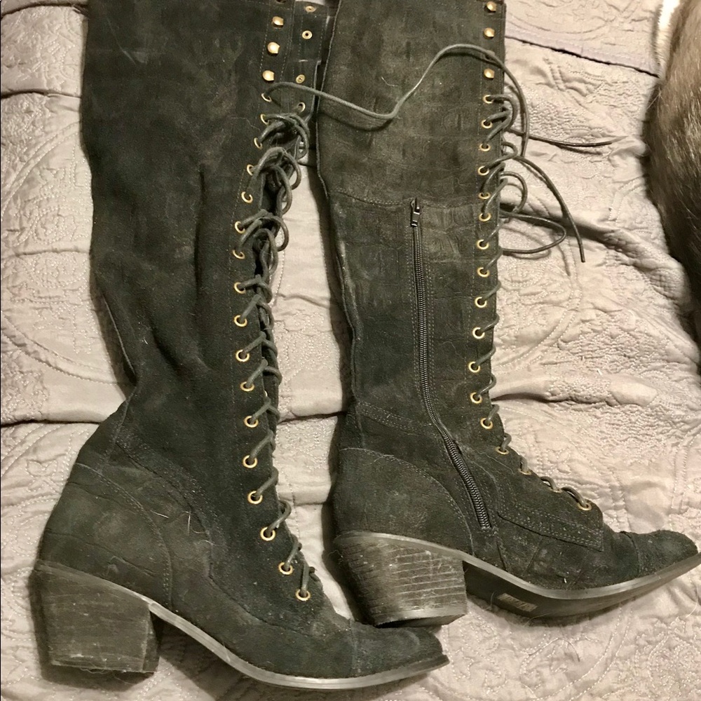Jeffrey Campbell Joe boots size 8 black suede croc
